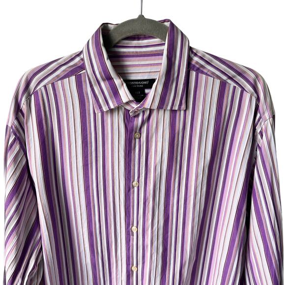 Pronto Uomo Dress Shirt Mens XLT Button Down Colorful Purple Striped Tall Work - Picture 1 of 15